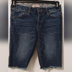 Blue Spice Juniors Mid Rise Blue Frayed Hem Denim Bermuda Shorts